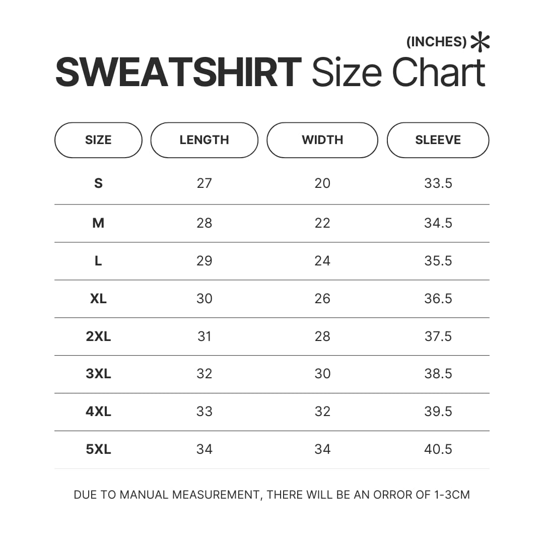 Sweatshirt Size Chart - Five Nights at Freddy’s Shop